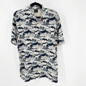 GREG NORMAN CAMO SHARK STRETCH POLO fishing summer vacation size M